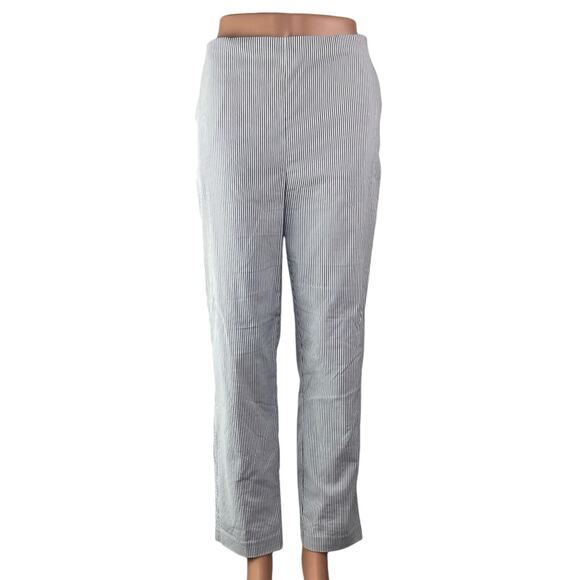 Carolina Belle White Blue Striped High Waisted Straight Trousers Dress Pants 8 - Picture 1 of 5